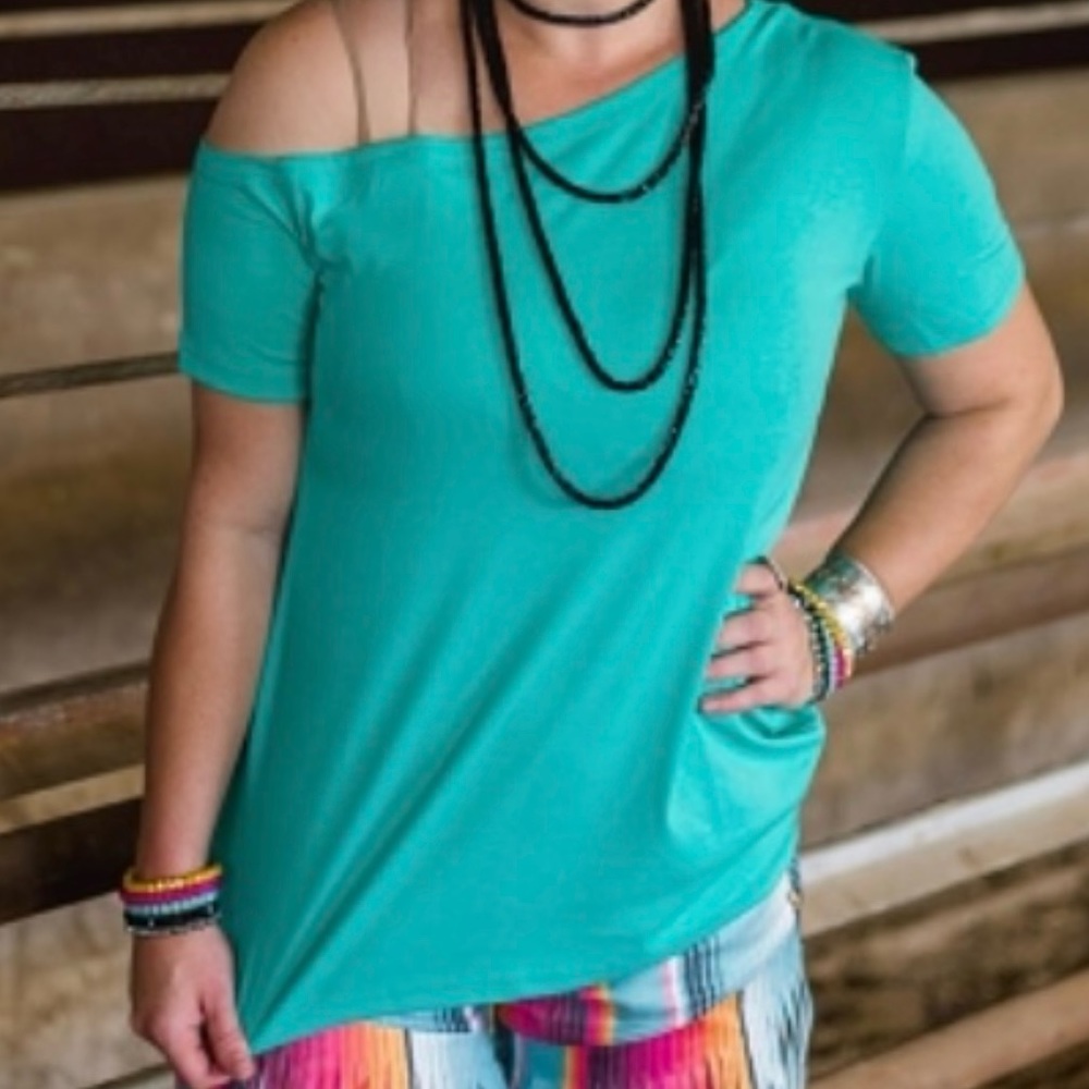 Teal off shoulder top